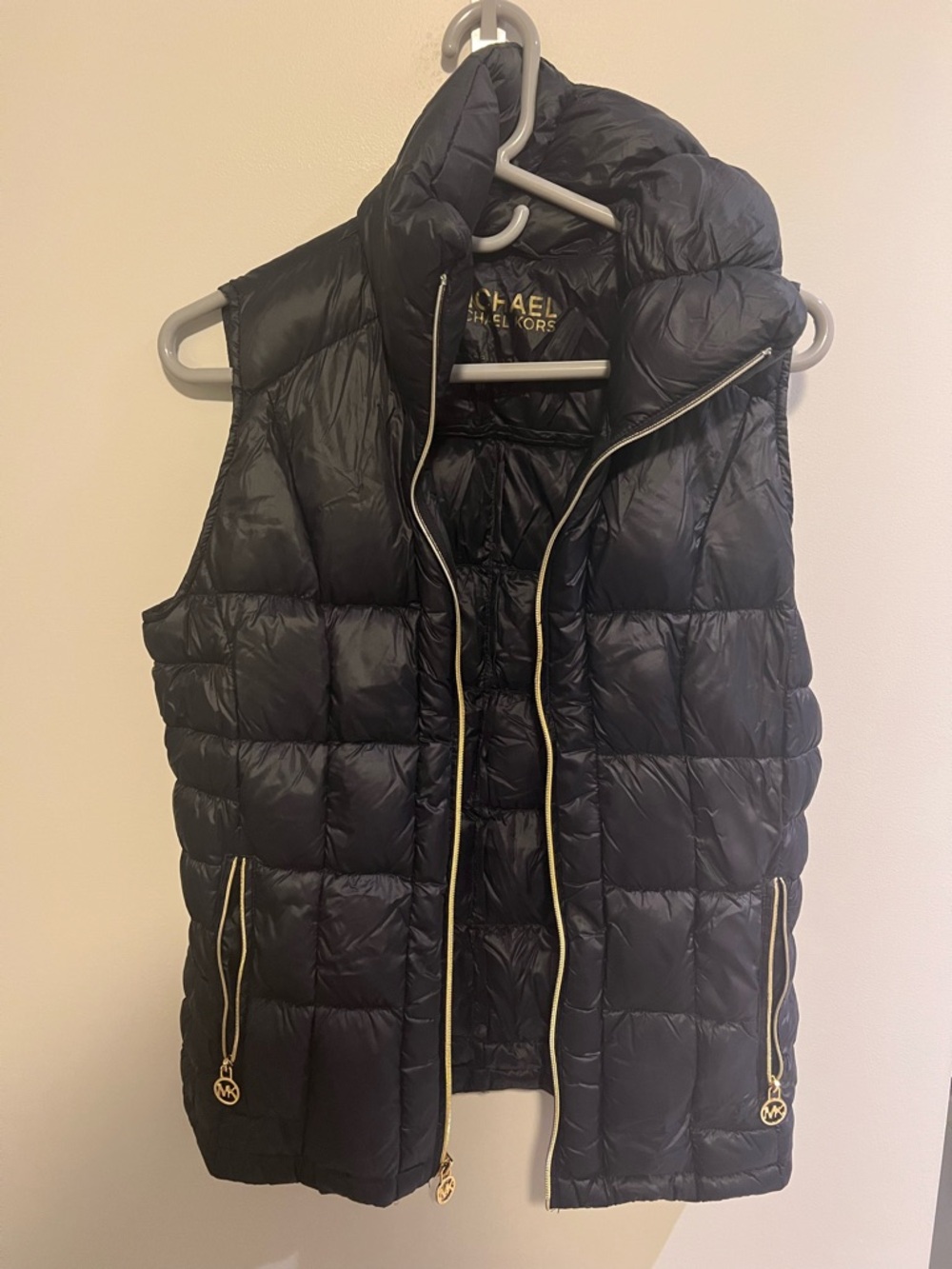 Michael Kors Black Quilted Puffer Vest with Gold Accents